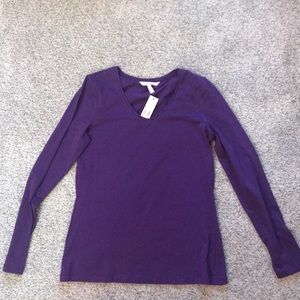 Purple Ling Sleeve V neck T-shirt